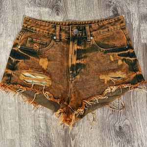 Mustard Distressed Denim Acid Wash Shorts